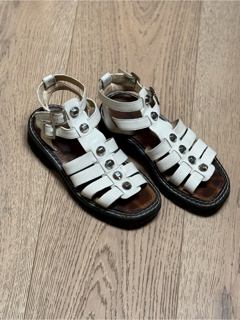Sandro - Women White Strappy Leather Sandals 38 size